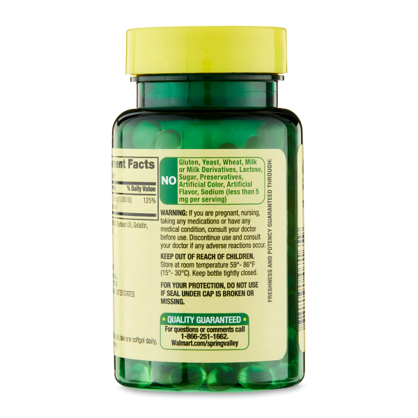 VITAMINA D3 SPRING VALLEY 25 MCG- 1,000 IU - CAPSULAS  DE GEL Hot on Sale