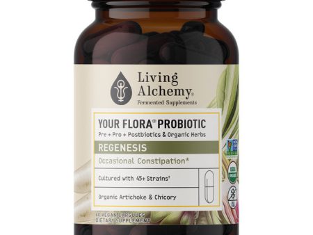 Your Flora Probiotic Regenesis: Slow Transit & Post Antibiotics, 60 Vegan Capsules, Living Alchemy Supply