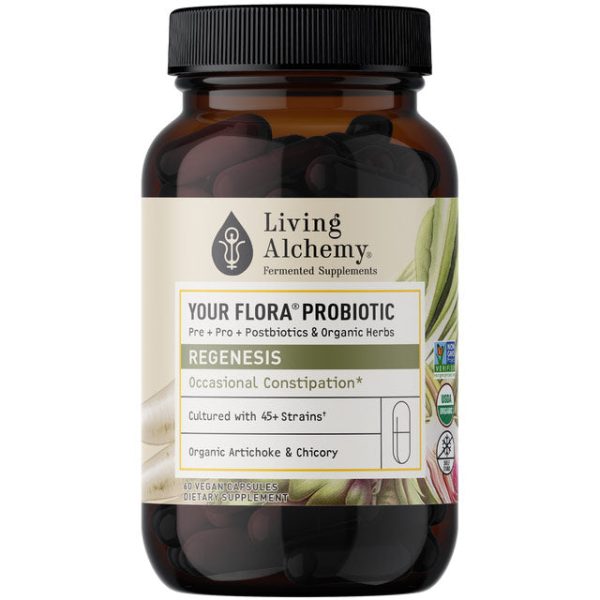 Your Flora Probiotic Regenesis: Slow Transit & Post Antibiotics, 60 Vegan Capsules, Living Alchemy Supply