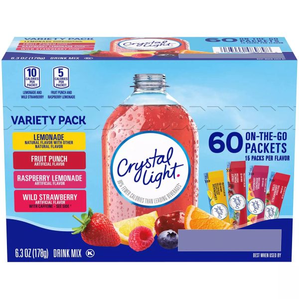 Kraft Crystal Light On the Go, 60 unidades, paquete variado de jugos en sobres 178gr Supply