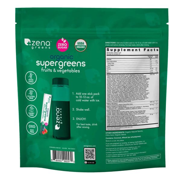 Zena Organic Super Greens Powder, 45 Paquetes For Sale