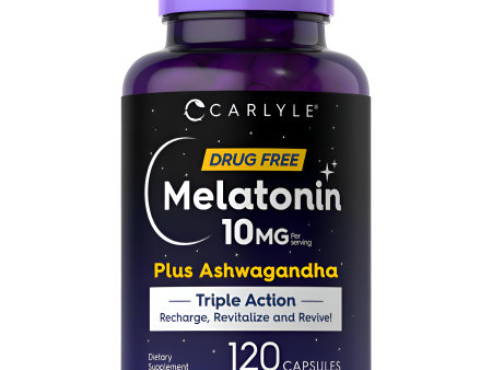 Melatonina 10 mg | 120 cápsulas | con Ashwagandha | Fórmula de triple fuerza | Sin OMG, suplemento sin gluten | por Carlyle For Sale