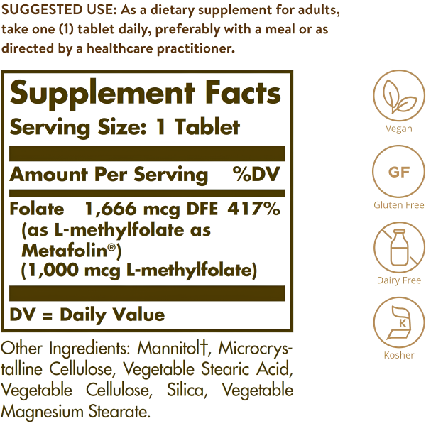 Solgar Folate 1000 mcg (Metafolin) 120 tabletas For Sale