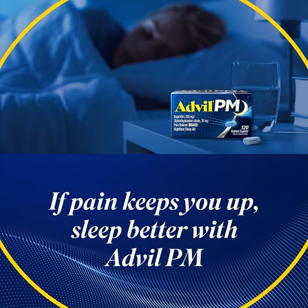 Advil PM (200 unidades) Alivio del dolor Ayuda para dormir nocturna Capsula revestida, 200 mg de ibuprofeno Online now