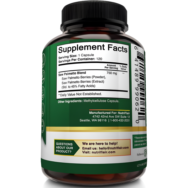 NUTRIFLAIR Saw Palmetto 750 mg, 120 capsulas -Natural Próstata Salud Apoyo Sale