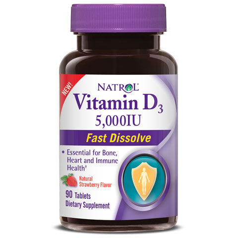 Vitamin D3 5000 IU Fast Dissolve, Strawberry Flavor, 90 Tablets, Natrol For Discount