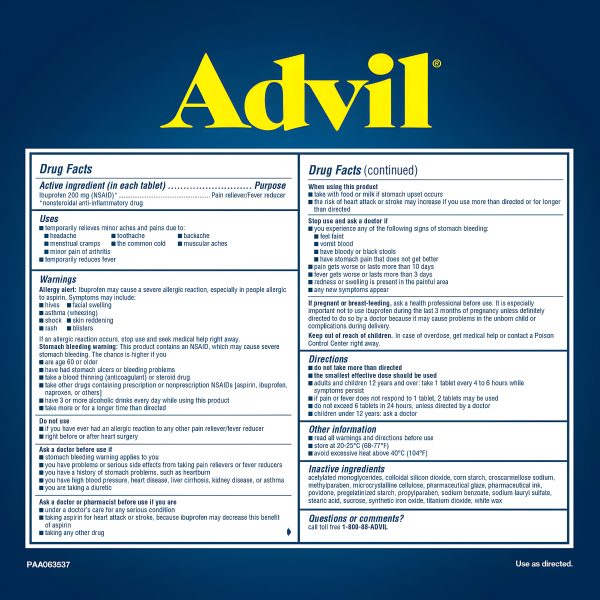 Advil Ibuprofeno 200 mg., Analgésico reductor de fiebre, 360 comprimidos Hot on Sale