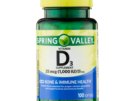 VITAMINA D3 SPRING VALLEY 25 MCG- 1,000 IU - CAPSULAS  DE GEL Hot on Sale