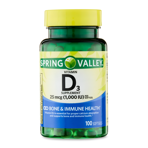 VITAMINA D3 SPRING VALLEY 25 MCG- 1,000 IU - CAPSULAS  DE GEL Hot on Sale