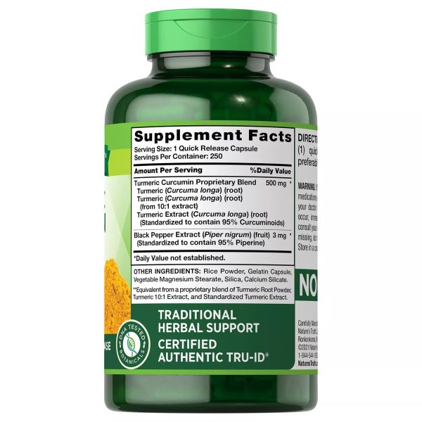 TURMERIC CURCUMIA  500MG  NATURES TRUTH 250  CAPSULAS For Sale