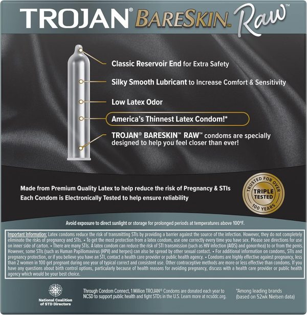 TROJAN PERSERVATIVO BARESKIN RAW PRESERVATIVOS LUBRICADOS, LATEX Discount