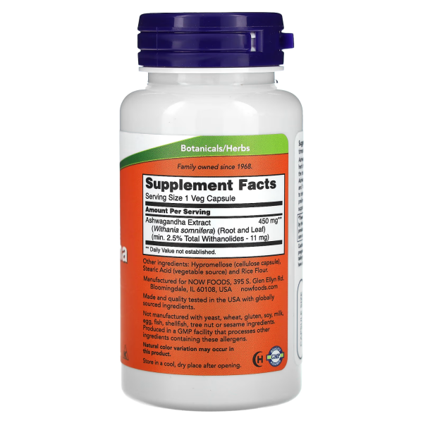 NOW Ashwagandha 450mg 90 capsulas Hot on Sale