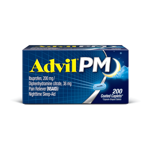 Advil PM (200 unidades) Alivio del dolor Ayuda para dormir nocturna Capsula revestida, 200 mg de ibuprofeno Online now