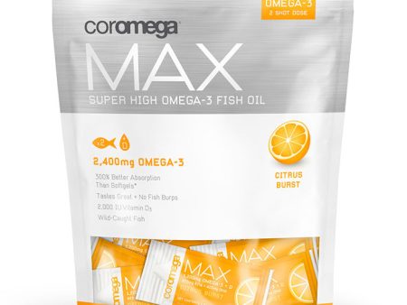 Coromega Max Super High Omega-3 Fish Oil Squeeze Shots - Citrus Burst, 60 Packets Supply