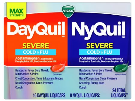 Vicks DayQuil y NyQuil Liquicaps para el resfriado severo y la gripe 72 caps (48caps dayquil + 24 caps nyquil) For Cheap