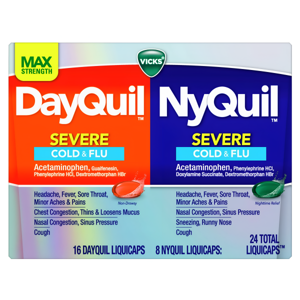 Vicks DayQuil y NyQuil Liquicaps para el resfriado severo y la gripe 72 caps (48caps dayquil + 24 caps nyquil) For Cheap