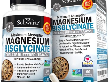 Bisglicinato de magnesio 100% efecto no laxante - Máxima absorción y totalmente reaccionado y tamponado - Energía saludable muscular y apoyo articular - sin OMG -180 mini capsulas For Cheap