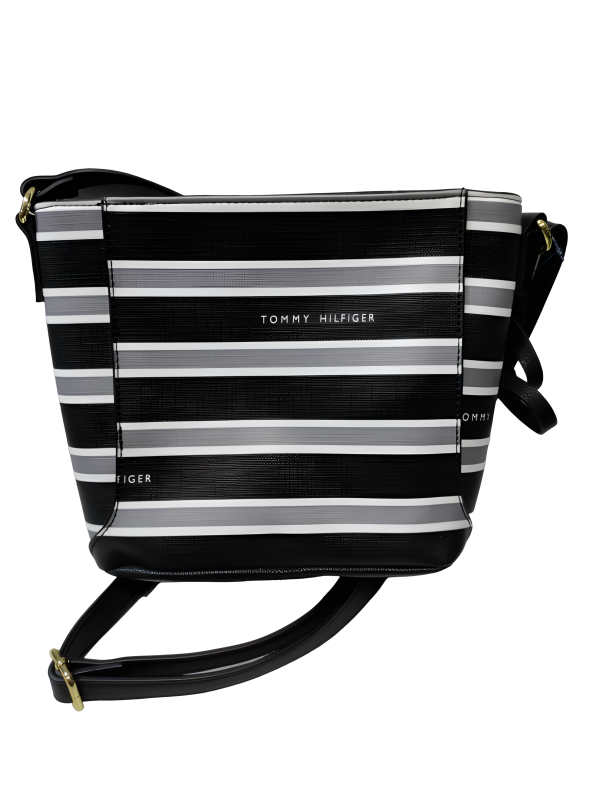 Tommy Hilfiger Antonella II-Crossbody negro con rayas plomas y blancas Discount